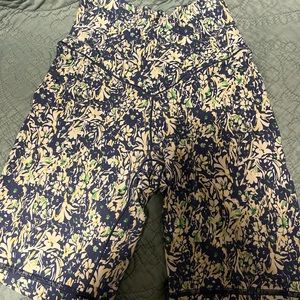 Aerie Real Me Crossover Shorts Blue and Green Floral Pattern